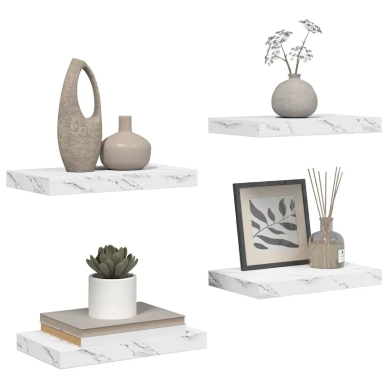 Sieninė lentyna 4 pcs Balti marmuro 40 x 23,5 x 4 cm