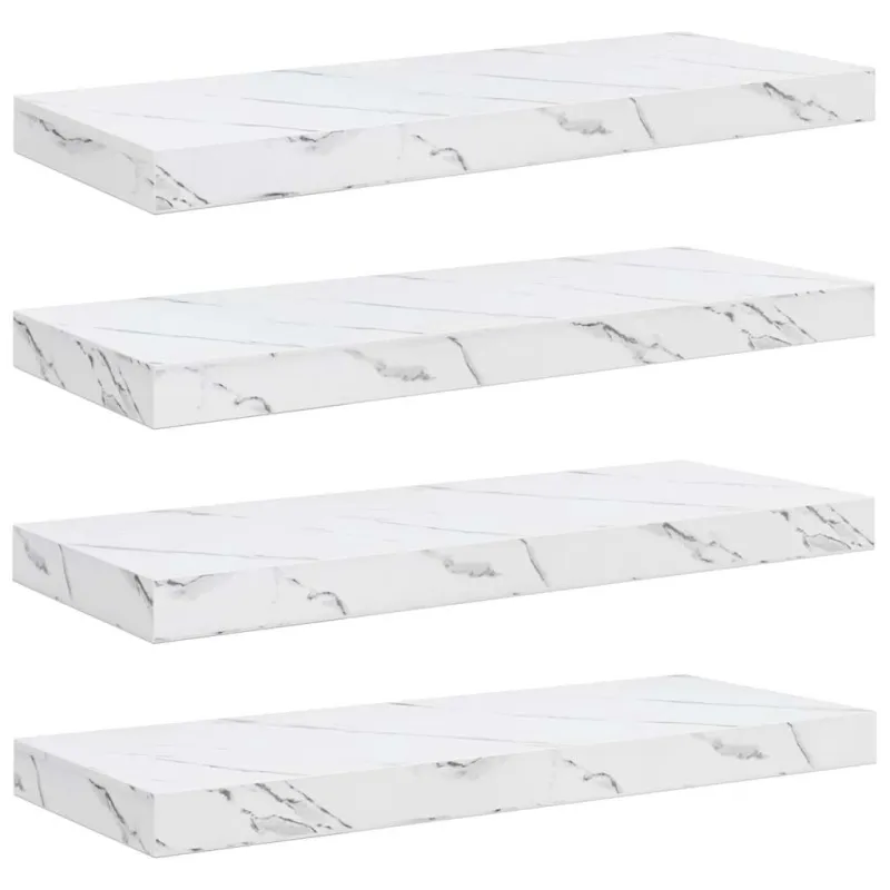 Sieninė lentyna su saugykla 4 pcs Balti marmuro 60 x 23 x 4 cm