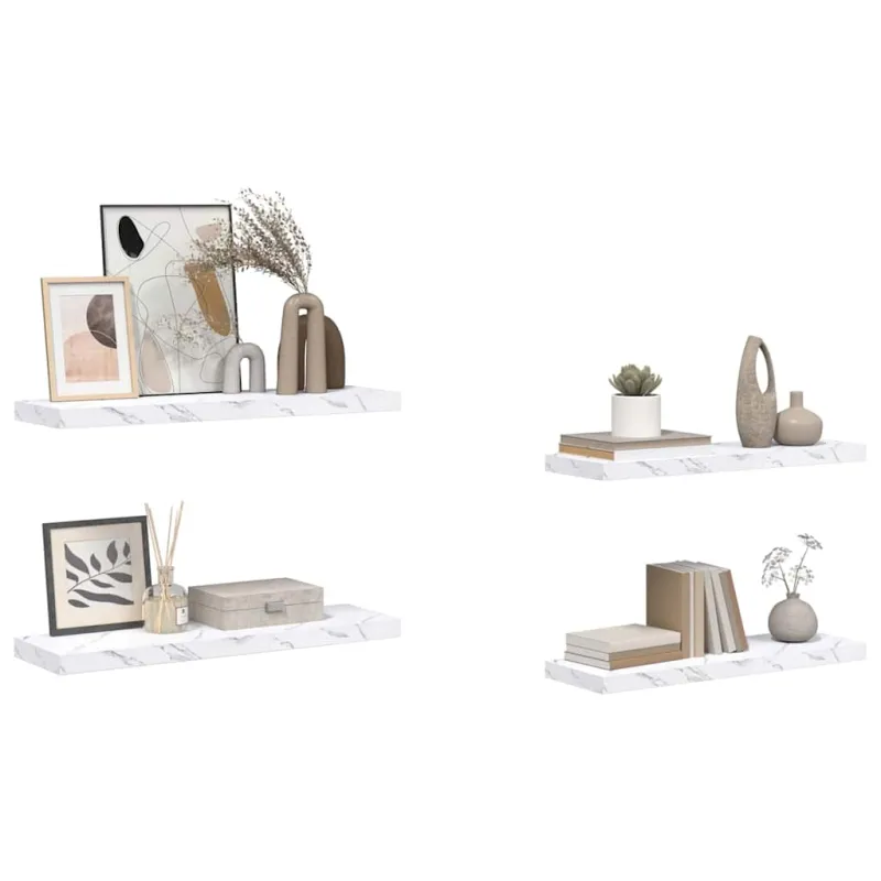 Sieninė lentyna 4 pcs Balti marmuro 80 x 23,5 x 4 cm