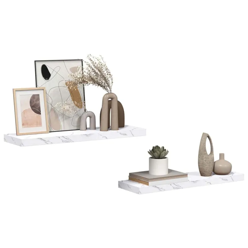 Sieninė lentyna 2 pcs Balti marmuro 90 x 23,5 x 4 cm