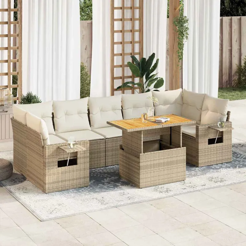 Sofakokonaisuus tyynyine, 8 osaa, hiekka, polyratasta