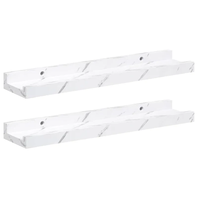 Sieninė lentyna su lentyna 2 pcs Balti marmuro 40 x 9 x 3 cm