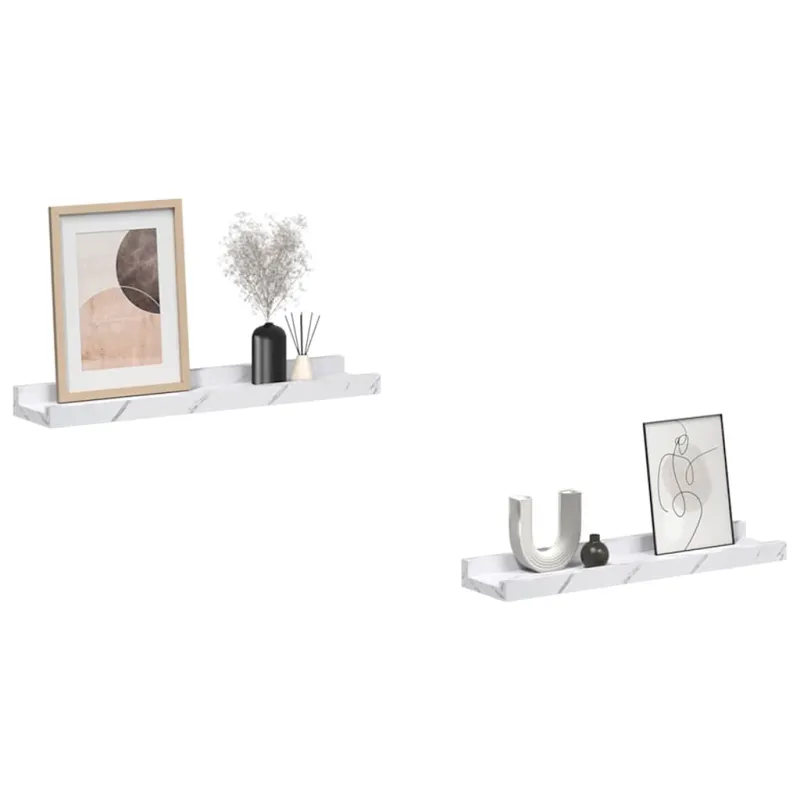 Sieninė lentyna su lentyna 2 pcs Balti marmuro 40 x 9 x 3 cm