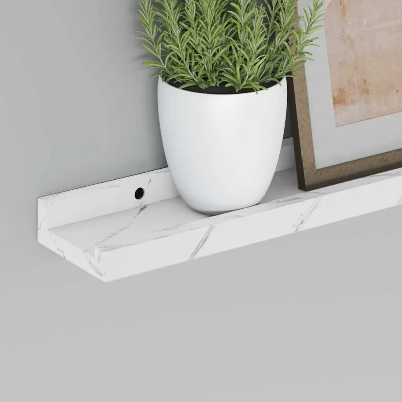 Sieninė lentyna su lentyna 2 pcs Balti marmuro 40 x 9 x 3 cm