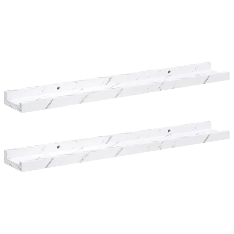 Sieninė lentyna su lentyna 2 pcs Balti marmuro 60 x 9 x 3 cm