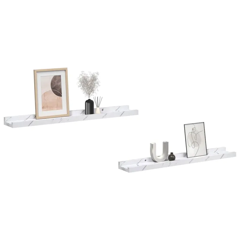 Sieninė lentyna su lentyna 2 pcs Balti marmuro 60 x 9 x 3 cm