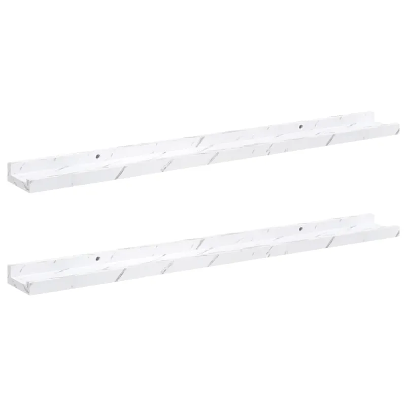 Sieninė lentyna su lentyna 2 pcs Balti marmuro 80 x 9 x 3 cm