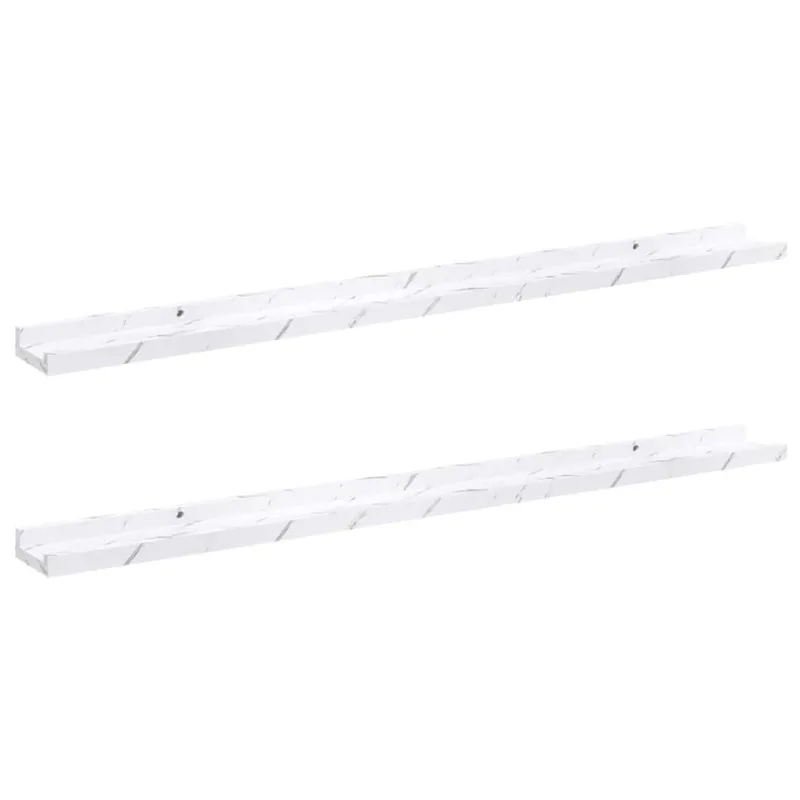 Sieninė lentyna su lentyna 2 pcs Balti marmuro 100 x 9 x 3 cm