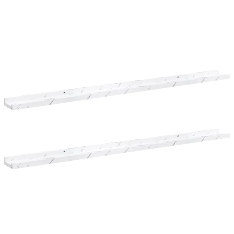 Sieninė lentyna su lentyna 2 pcs Balti marmuro 115 x 9 x 3 cm