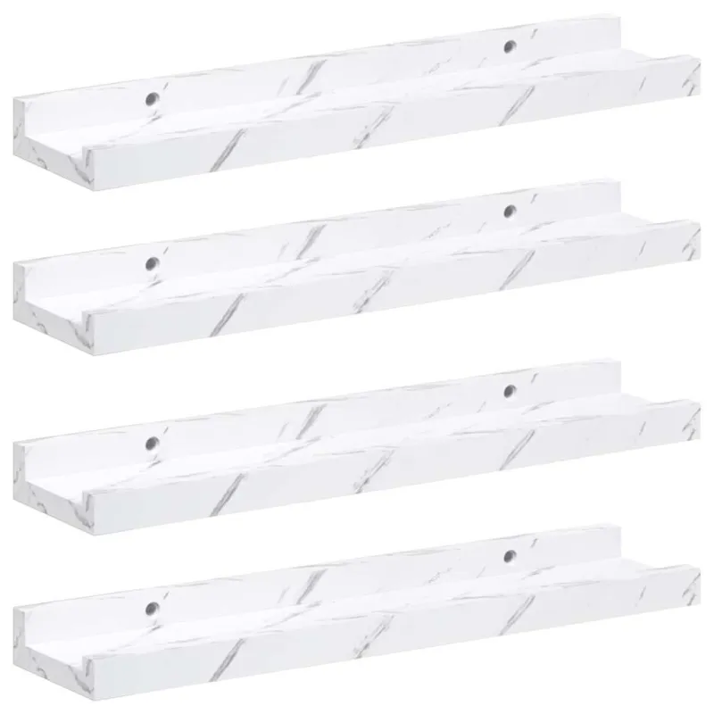 Sieninė lentyna su lentyna 4 pcs Balti marmuro 40 x 9 x 3 cm