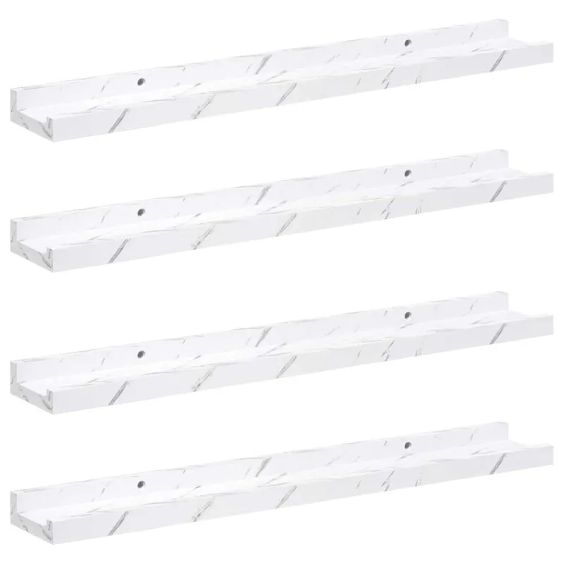 Sieninė lentyna su lentyna 4 pcs Balti marmuro 60 x 9 x 3 cm