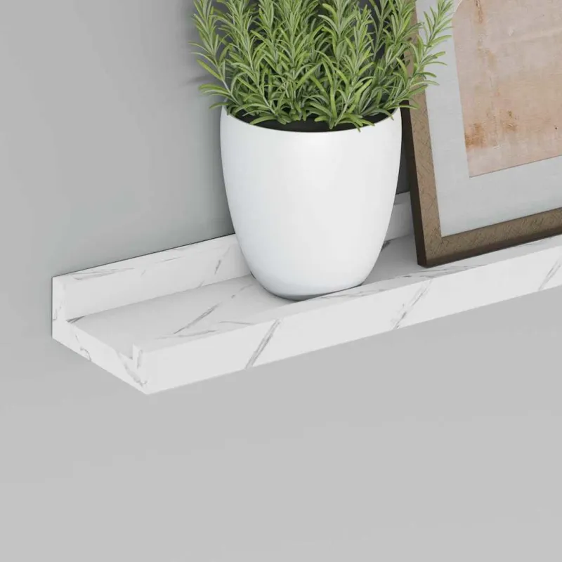 Sieninė lentyna su lentyna 4 pcs Balti marmuro 60 x 9 x 3 cm