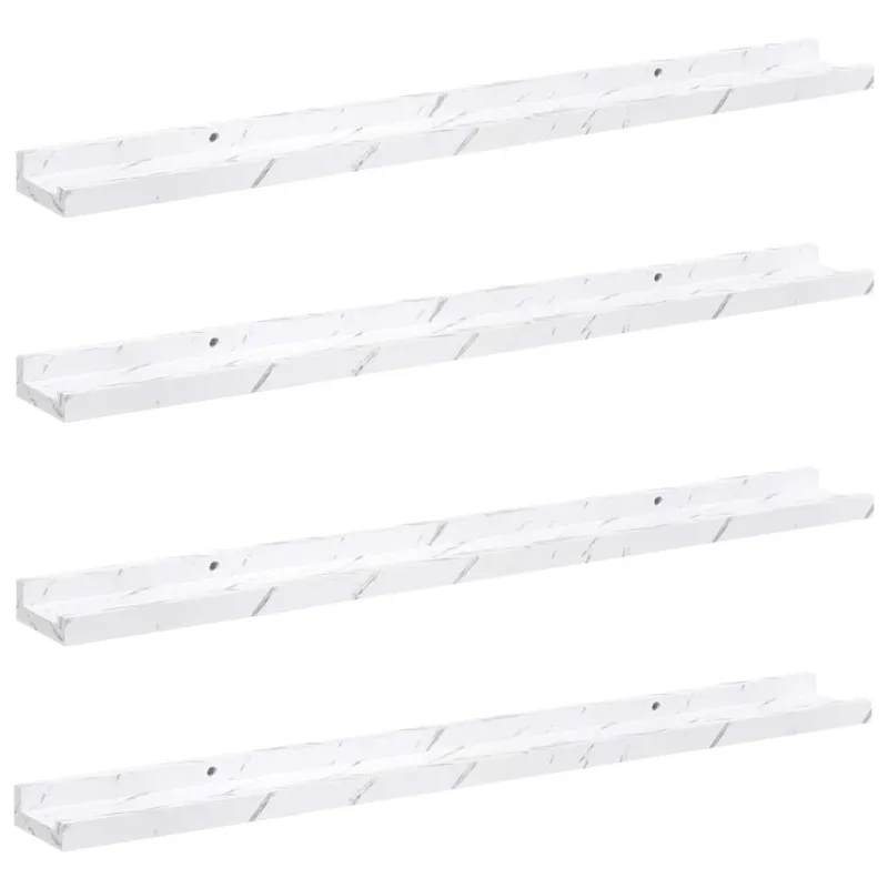 Sieninė lentyna su lentyna 4 pcs Balti marmuro 80 x 9 x 3 cm