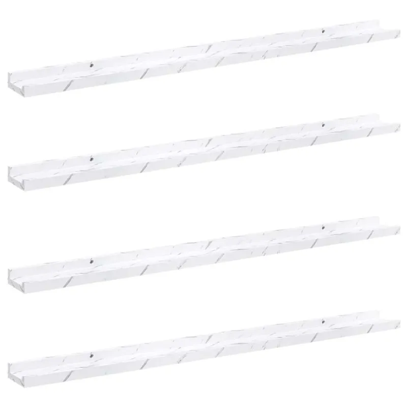 Sieninė lentyna su lentyna 4 pcs Balti marmuro 100 x 9 x 3 cm
