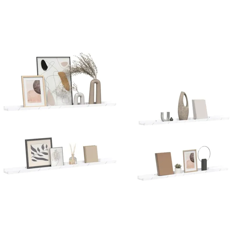 Sieninė lentyna su lentyna 4 pcs Balti marmuro 100 x 9 x 3 cm