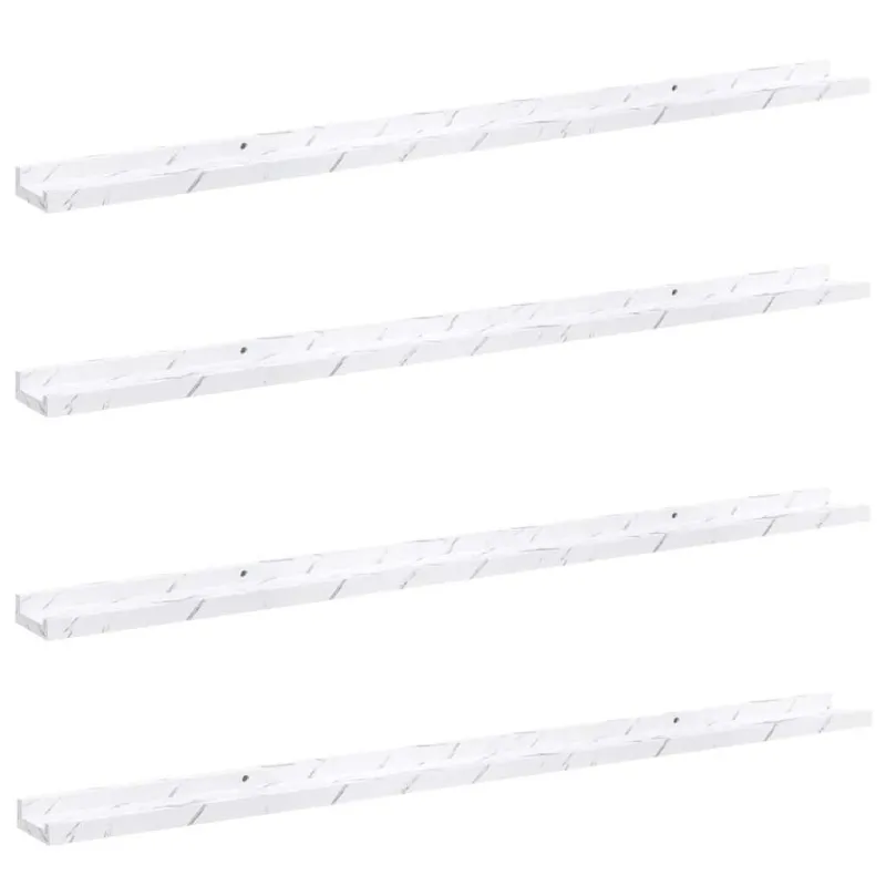 Sieninė lentyna su lentyna 4 pcs Balti marmuro 115 x 9 x 3 cm