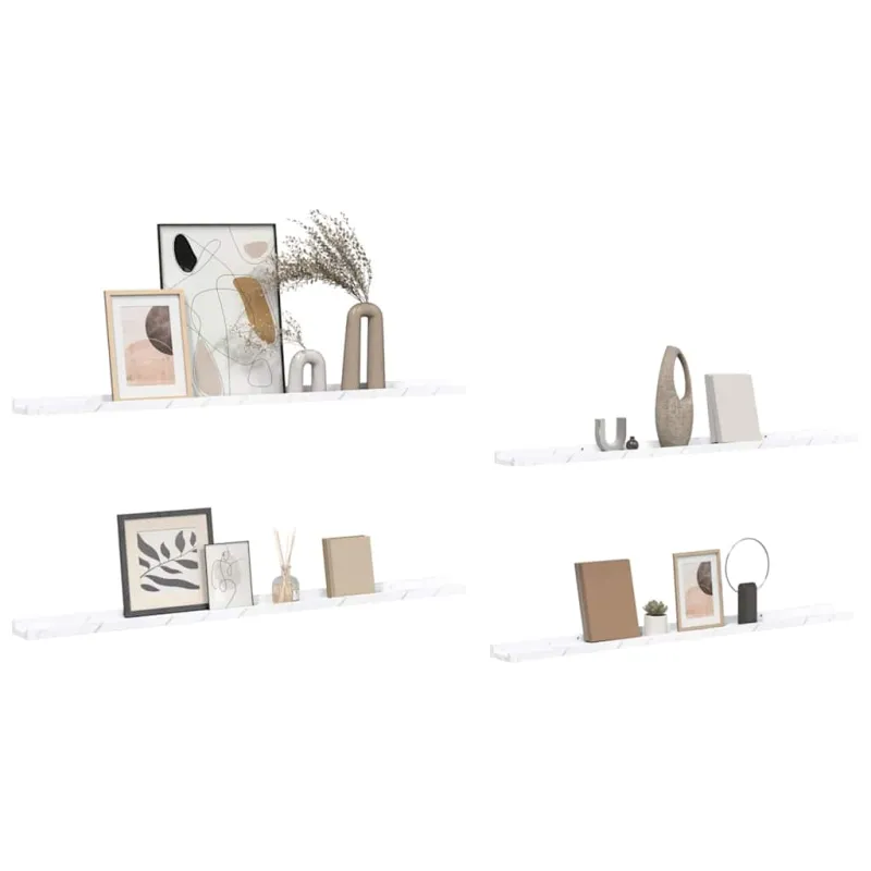 Sieninė lentyna su lentyna 4 pcs Balti marmuro 115 x 9 x 3 cm