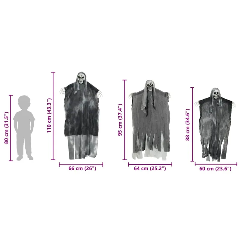 Helovino Kabančios Ghost 3 pcs Juoda 66 x 110 cm Poliesteris