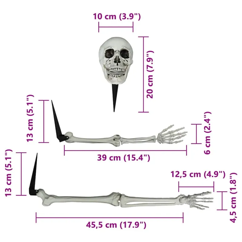 Helovino skeletas su žemės kuolais Balta 45,5 x 13 cm