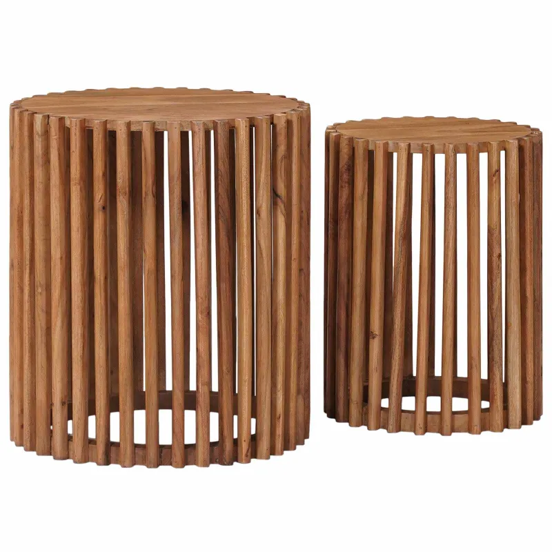 Rankų darbo šoniniai stalų rinkinys 2 pcs Teak medžio rudas