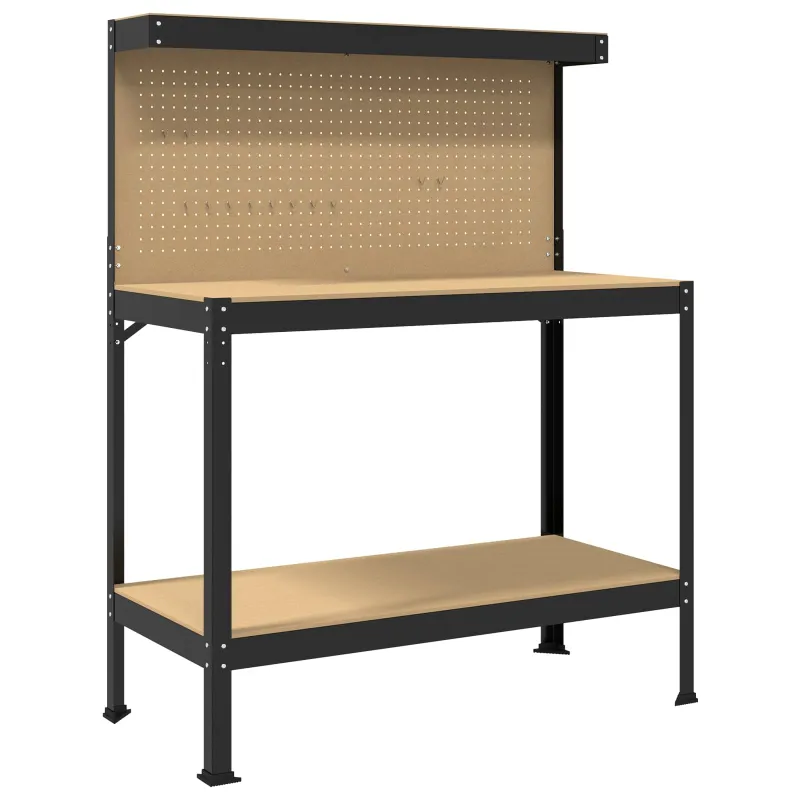 Darbo stalas su lentyna su saugykla Juodas 114 x 54 x 145 cm