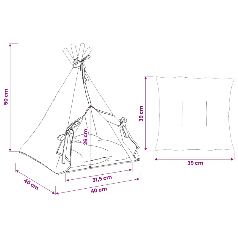 Gyvūnų teepee su pagalve Balta 40 x 40 x 50 cm Poliesteris