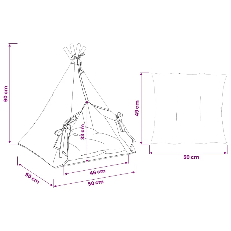Gyvūnų teepee su pagalve Balta 50 x 50 x 60 cm Poliesteris