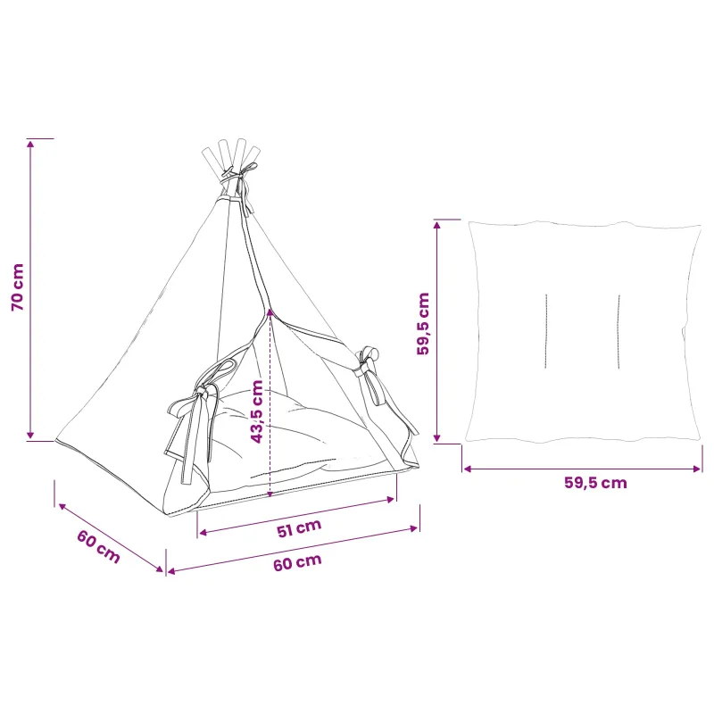 Gyvūnų teepee su pagalve Balta 60 x 60 x 70 cm Poliesteris