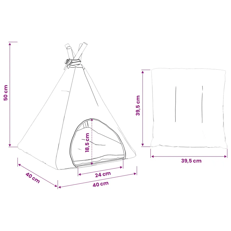 Gyvūnų teepee su pagalve Balta ir pilka 40 x 40 x 50 cm