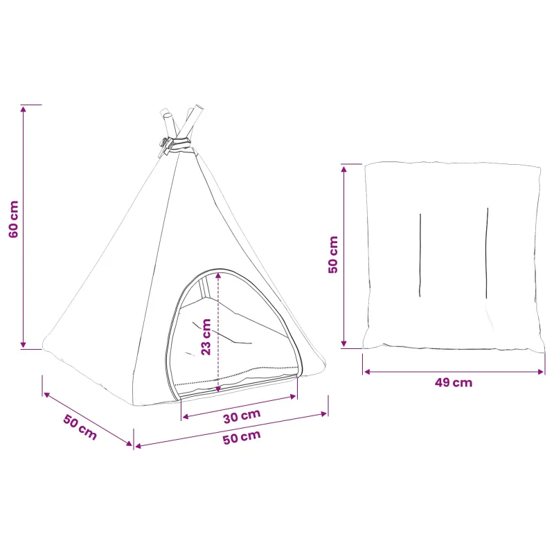Gyvūnų teepee su pagalve Balta ir pilka 50 x 50 x 60 cm
