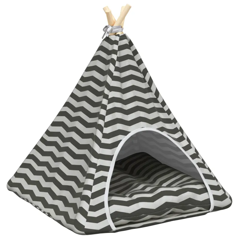 Gyvūnų teepee su pagalve Balta ir pilka 60 x 60 x 70 cm