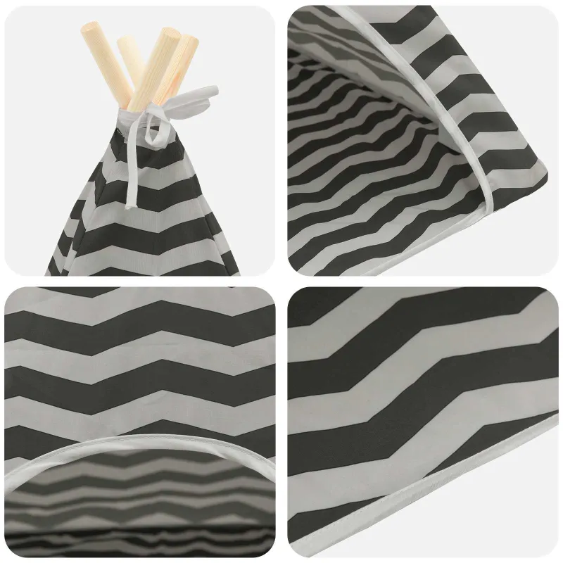 Gyvūnų teepee su pagalve Balta ir pilka 60 x 60 x 70 cm