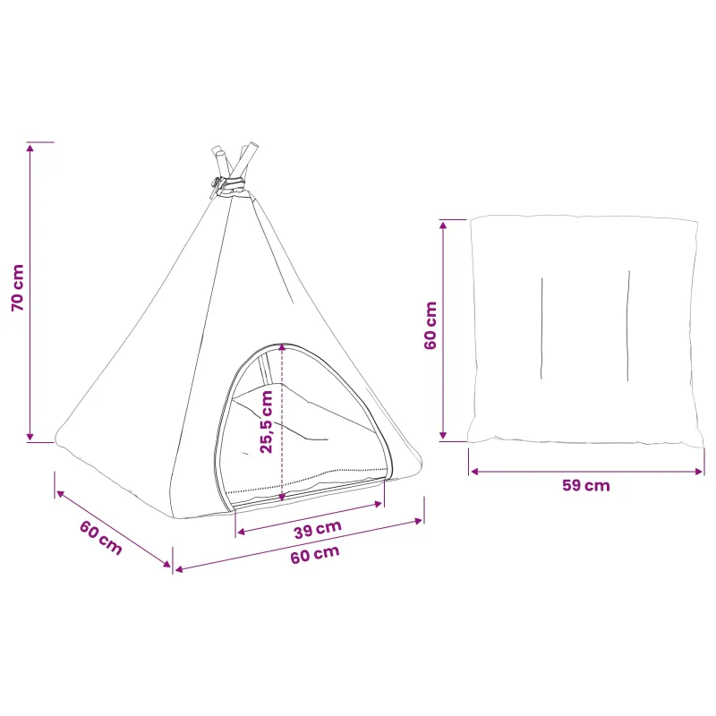 Gyvūnų teepee su pagalve Balta ir pilka 60 x 60 x 70 cm
