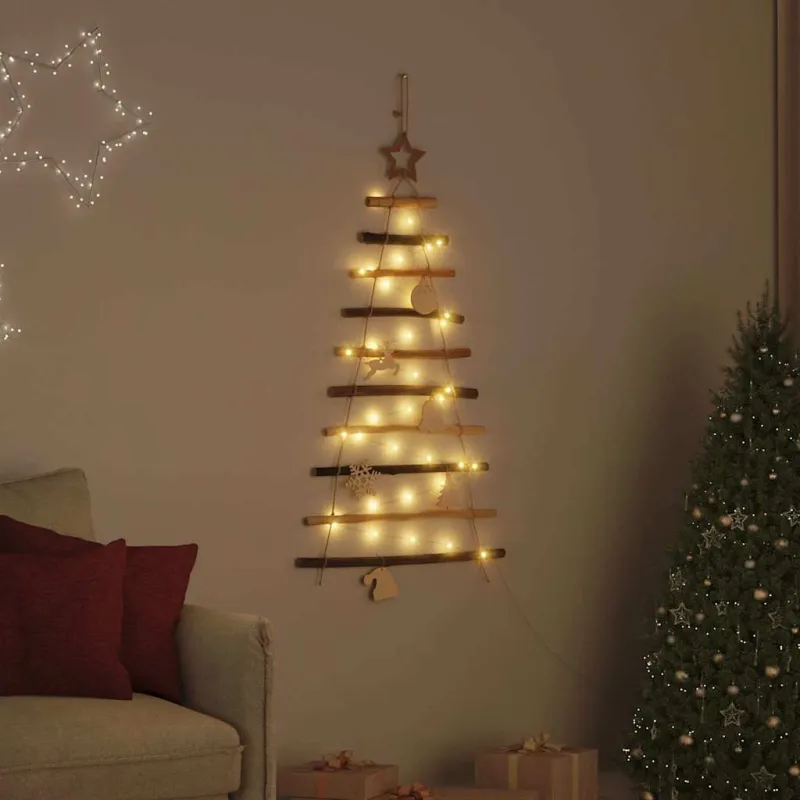 Kalėdų eglutė su 30 LED Natūrali 90 cm masyvi uosio mediena