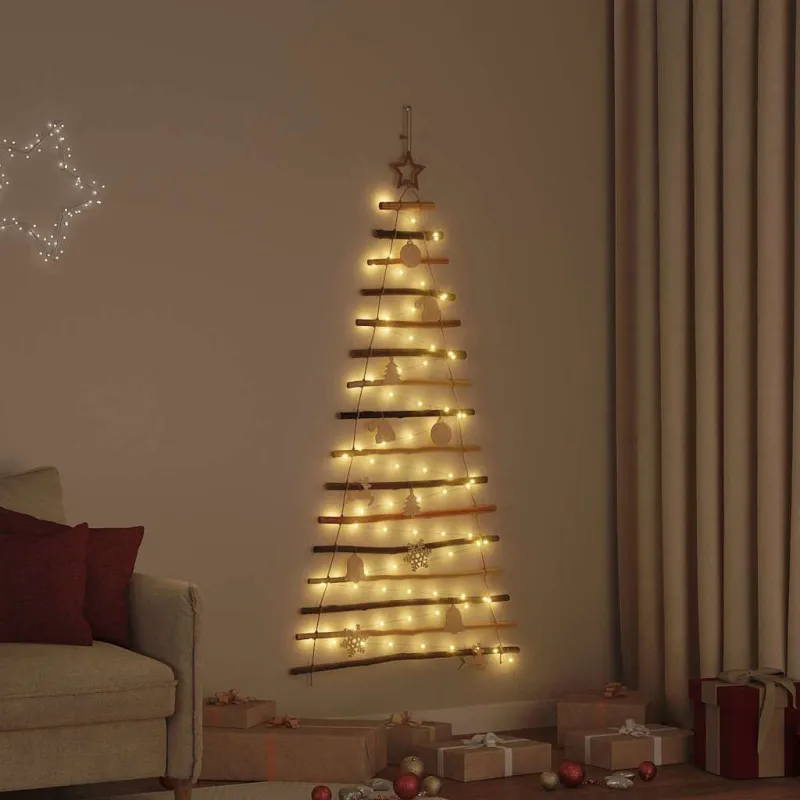 Kalėdų eglutė su 80 LED Natūrali 150 cm masyvi uosio mediena