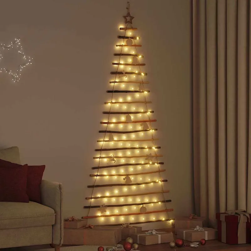 Kalėdų eglutė su 130 LED Natūrali 210 cm masyvi uosio mediena