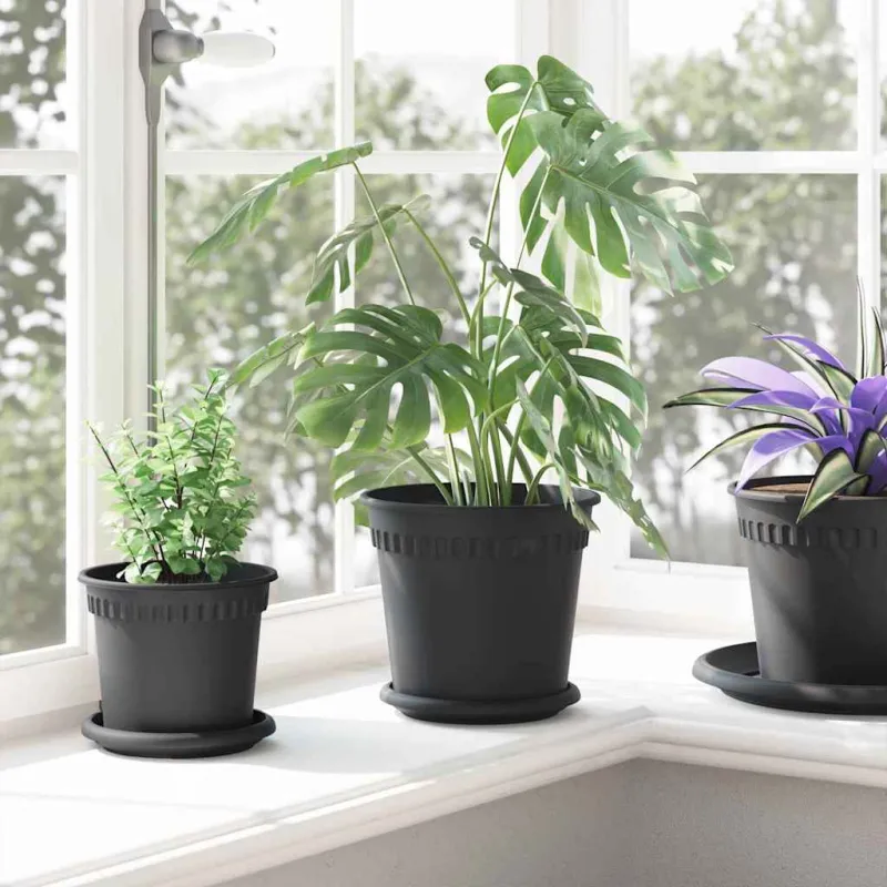 Apvalus gėlių vazonas 24 pcs Juoda Ø 19 x 16 cm Plastmasė