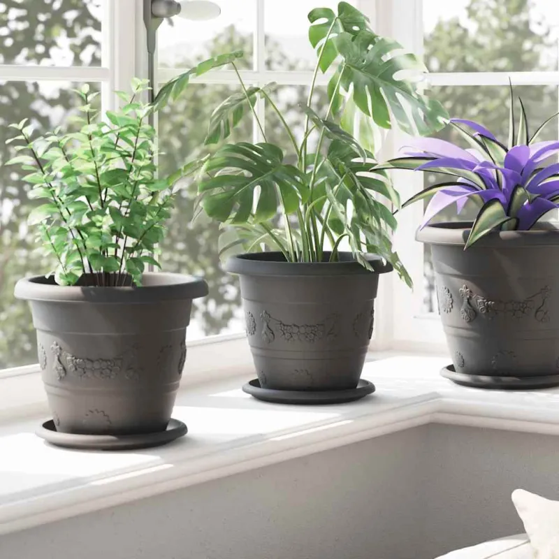 Apvalus gėlių vazonas 6 pcs Juoda Ø 22 x 18 cm Plastmasė