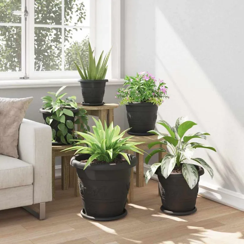 Apvalus gėlių vazonas 6 pcs Juoda Ø 39 x 32 cm Plastmasė
