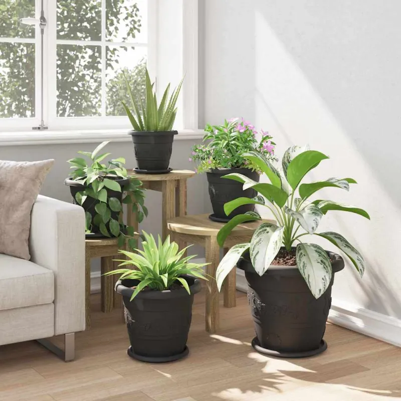 Apvalus gėlių vazonas 24 pcs Juoda Ø 30 x 25 cm Plastmasė