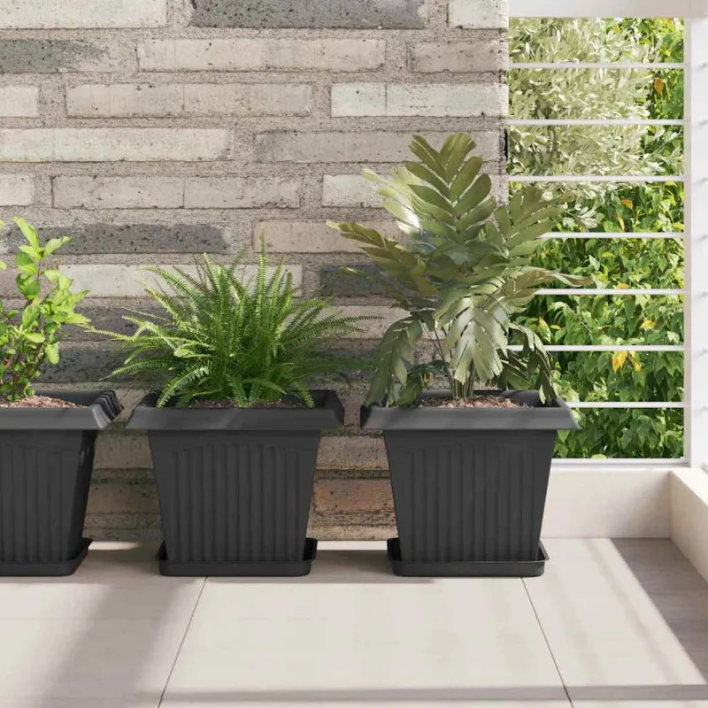 Kvadratinis gėlių vazonas 6 pcs Juoda 28,5 x 28,5 x 22 cm