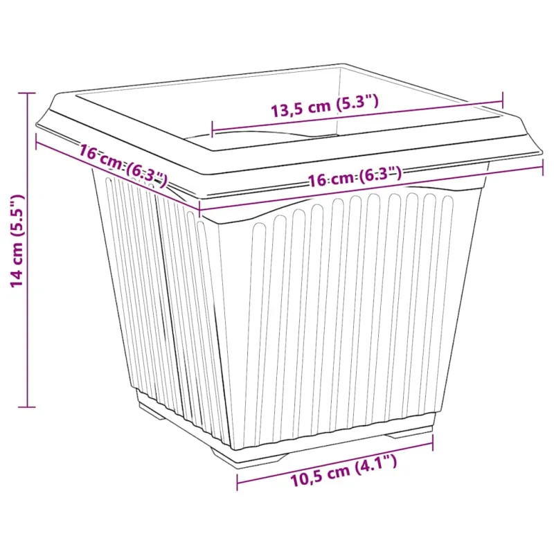 Kvadratinis gėlių vazonas 24 pcs Juoda 16 x 16 x 14 cm