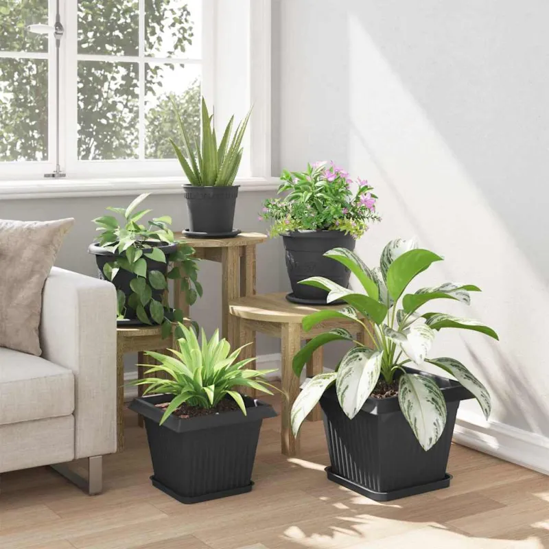 Kvadratinis gėlių vazonas 24 pcs Juoda 28,5 x 28,5 x 22 cm