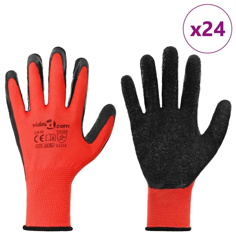 Darbo pirštinės 24 pcs Raudona ir Juoda 10 / xl Latekso danga