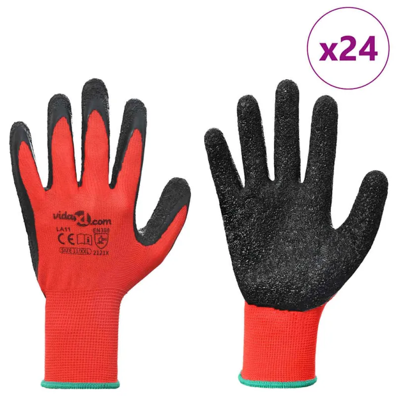Darbo pirštinės 24 pcs Raudona ir Juoda 11 / XXL Latekso danga