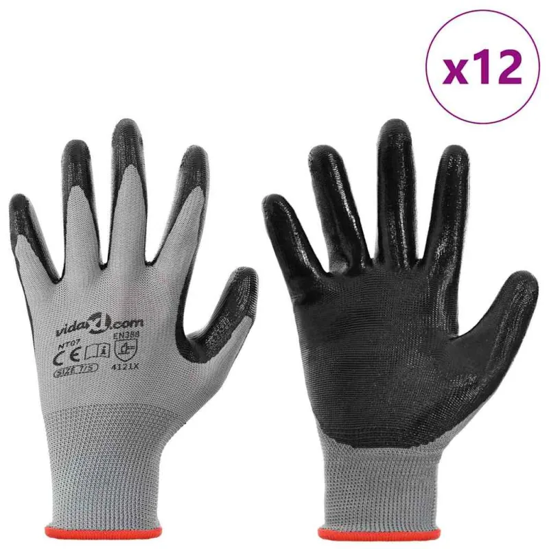 Darbo pirštinės 12 pcs Pilka ir juoda 7 / S Poliesteris