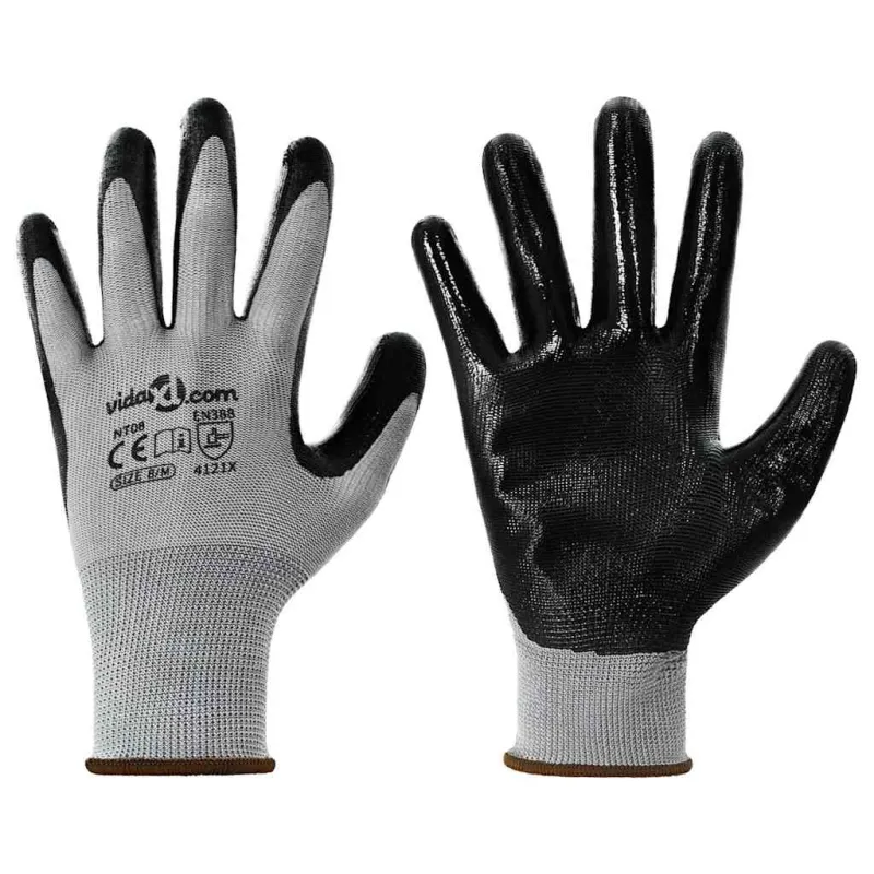 Darbo pirštinės 12 pcs Pilka ir juoda 8 / m Poliesteris