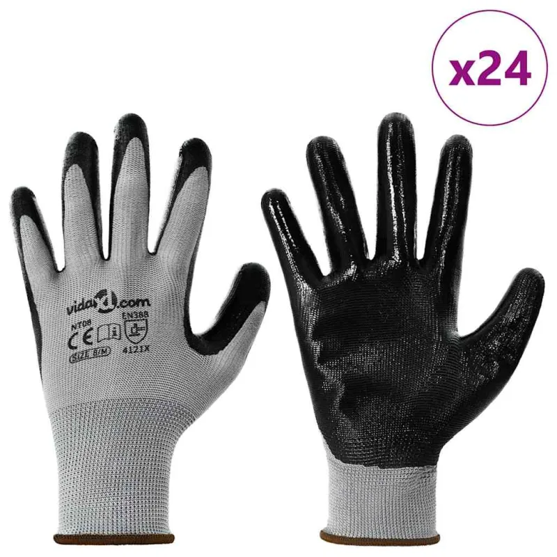 Darbo pirštinės 24 pcs Pilka ir juoda 8 / m Poliesteris