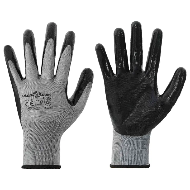 Darbo pirštinės 12 pcs Pilka ir juoda 10 / xl Poliesteris
