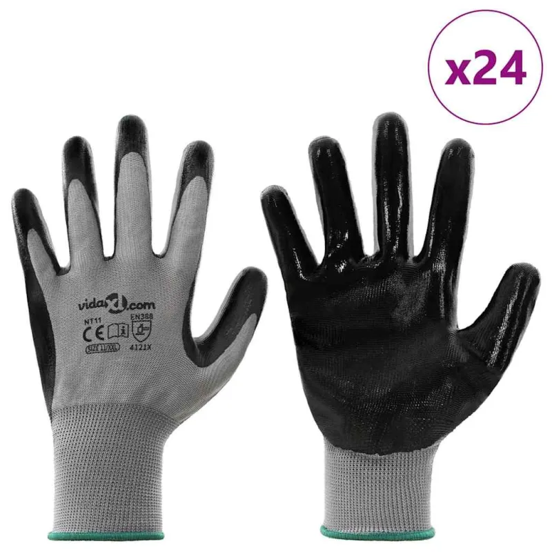 Darbo pirštinės 24 pcs Pilka ir juoda 11 / XXL Poliesteris
